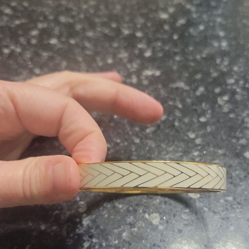 J Crew Gold and White Chevron Bangle